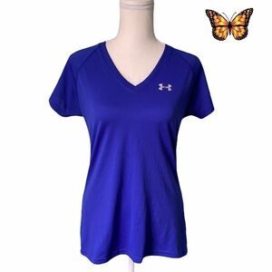 𝅺UNDER Armour Heat Gear Semi-Fitted Short Sleeve V-Neck T-Shirt Size Small